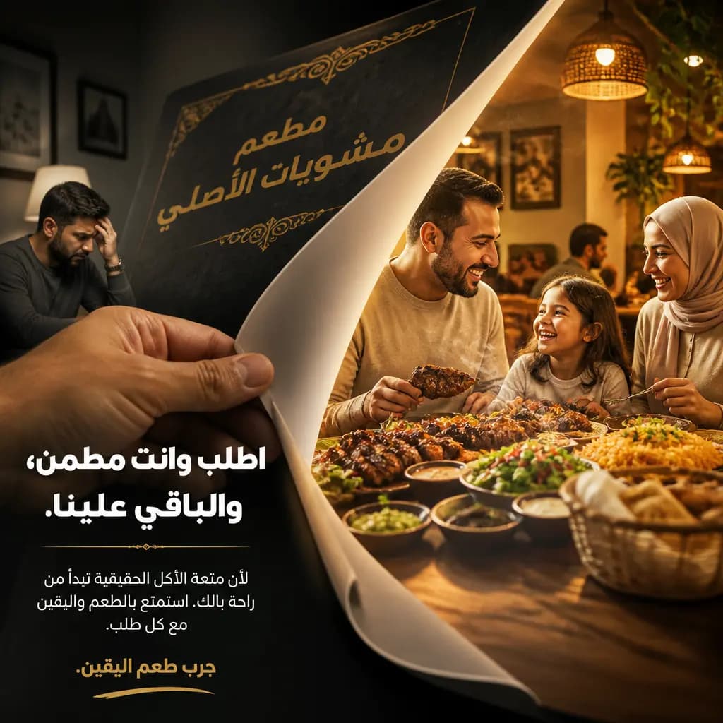منظور إعلاني إبداعي لمطعم يربط المائدة بالتجربة العائلية