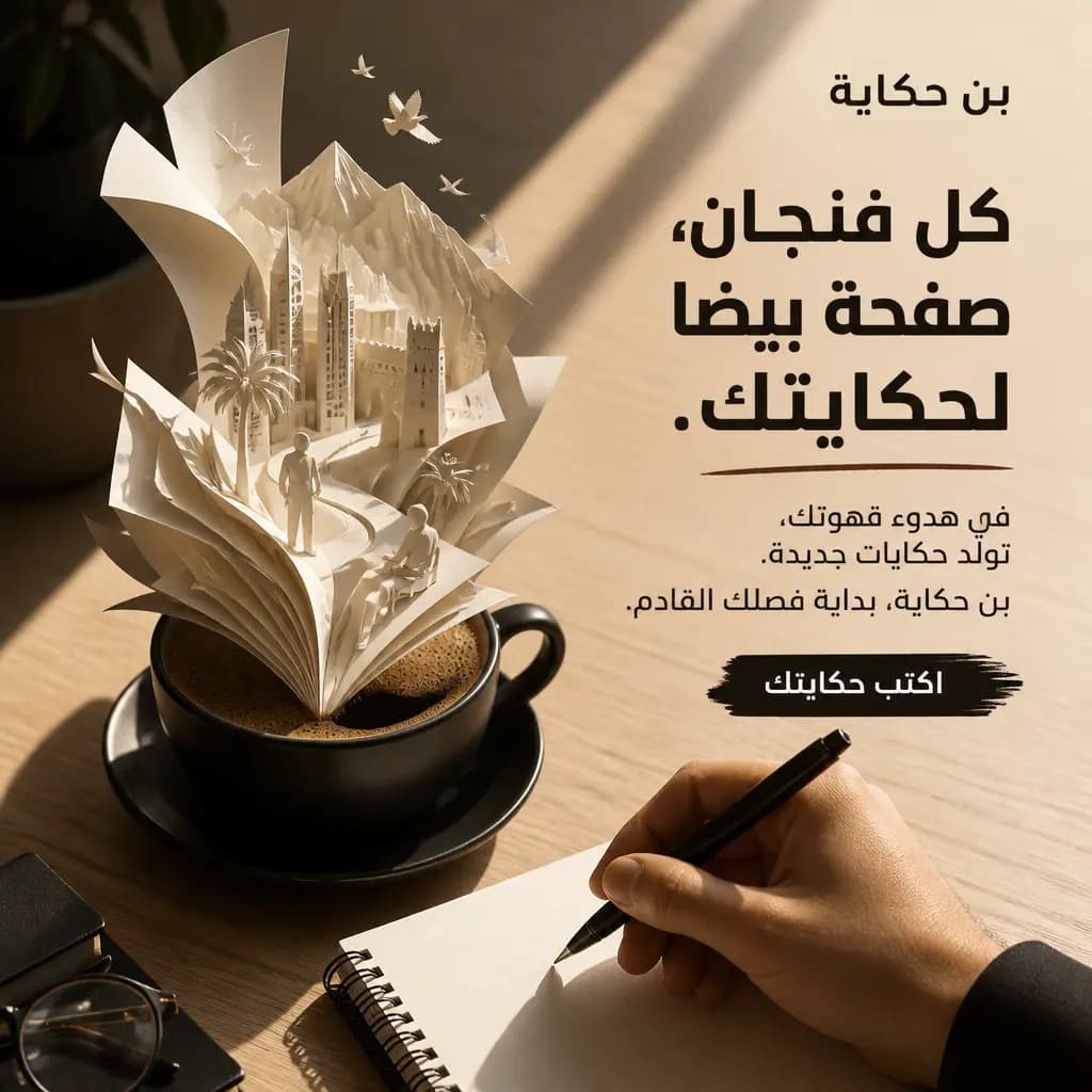 فكرة إعلانية تستخدم فنجان القهوة كبداية لقصة العلامة